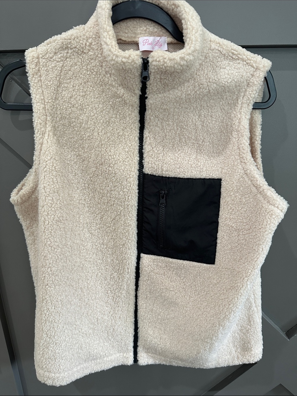 Pink Lily Beyond Today Beige and Black Sherpa Vest